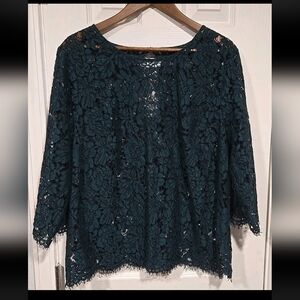Banana Republic XL Green Lace Floral Top Whimsigoth Goblincore Boho Forest Goth
